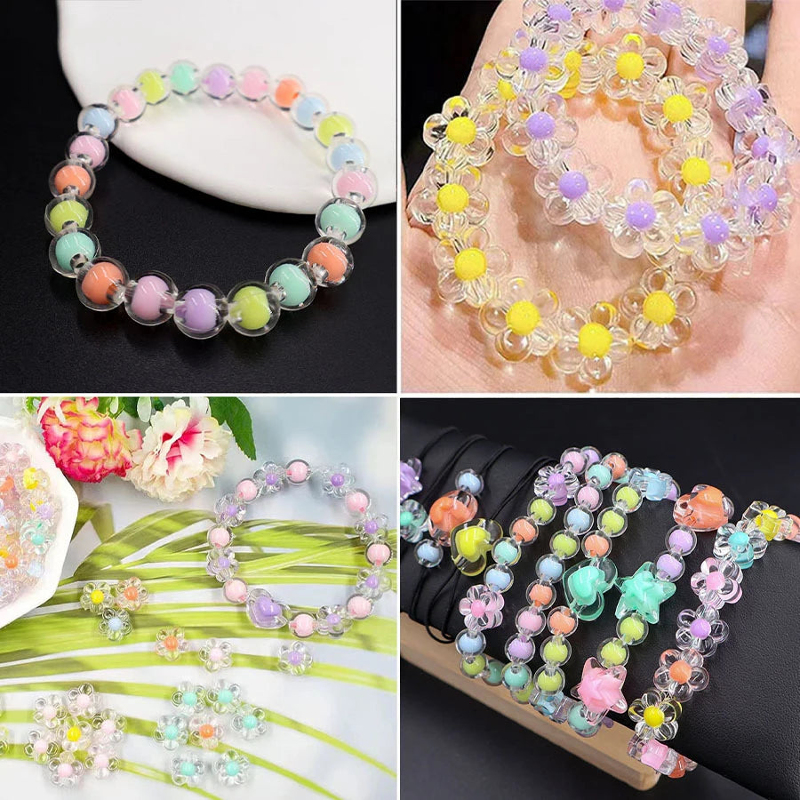 24 Grid/box Heart Star Acrylic Beads Flower Round Spacer Loose Bead