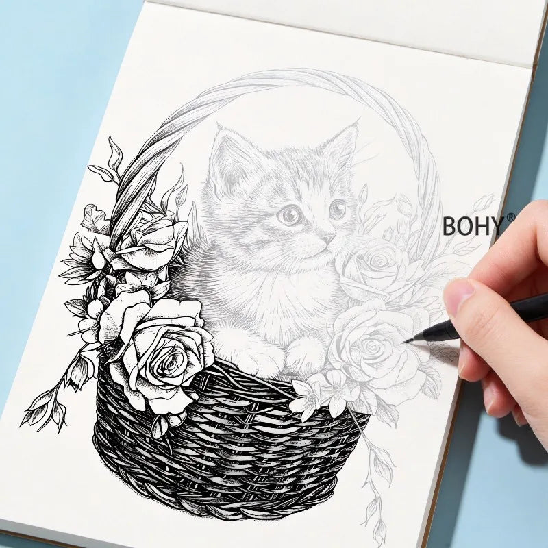 1 Immersive Healing Zen Sketching and Copying Album, 24 Pages, Suitable for Adults To Relieve Stress, Calm Down in Painting