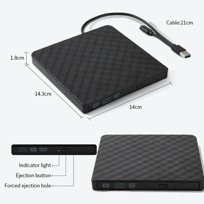 2 In 1 USB3.0 External DVD RW CD Writer Slim Portable Burner Reader Player Optical Drives For Laptop Desktop Notebook Computer
