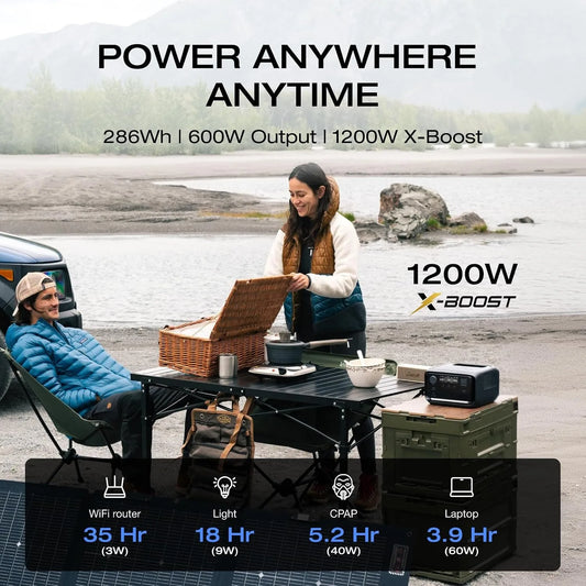 Portable Power Station,1200W AC&45W Solar Panel,Outdoor Travel,286Wh LiFePO4 Battery, Custom