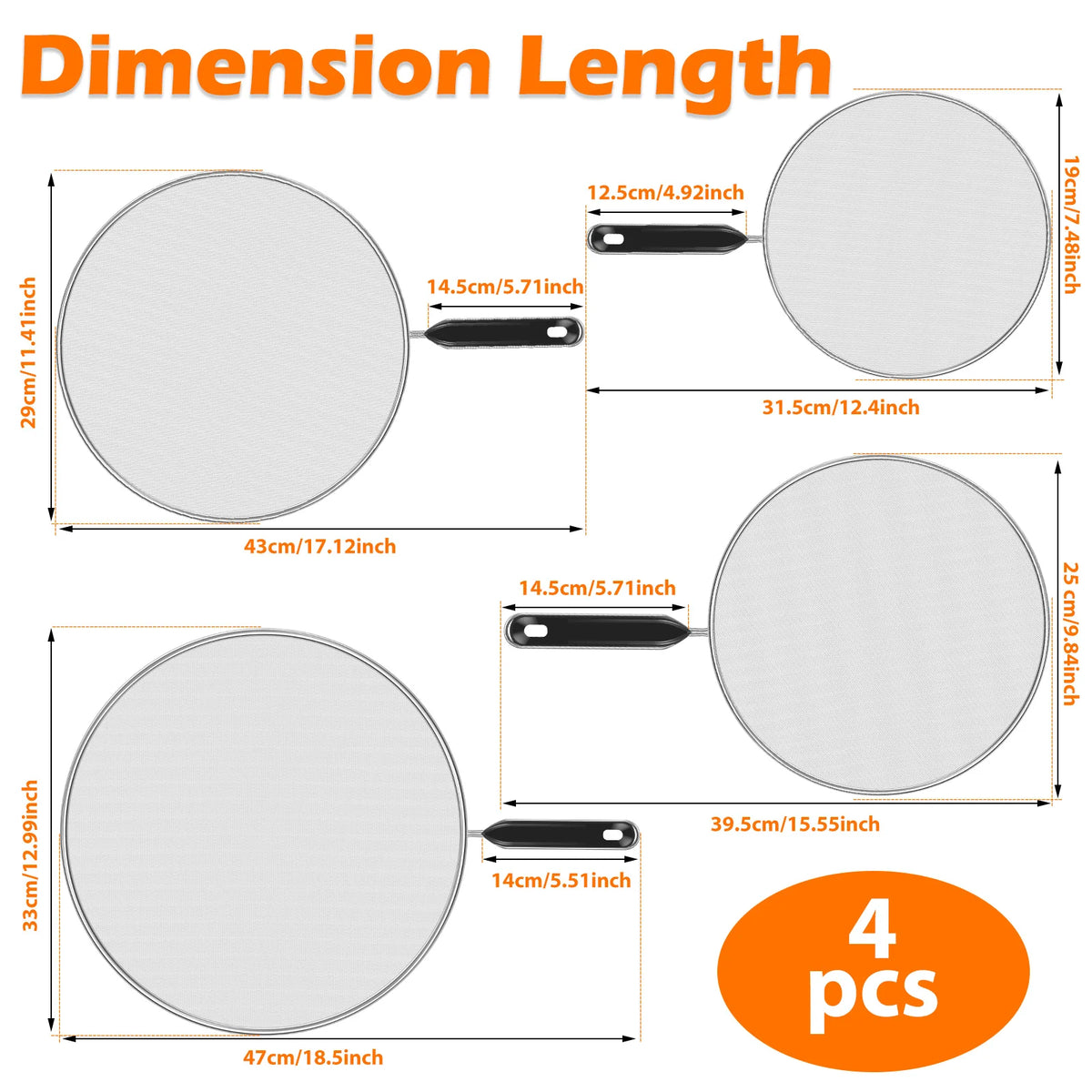 3/4Pcs Cooking Frying Stainless Steel Anti Splatter Guard Oil Net Grease Splatter Screen Pan Mesh Guard Screen Splash Cover Set