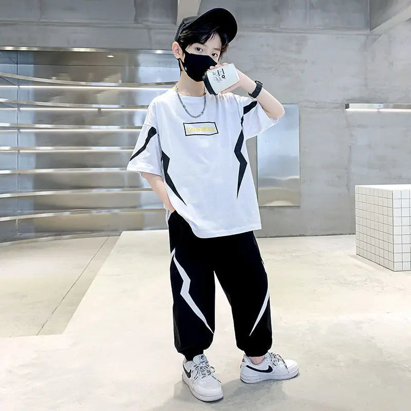 2026 Summer Boys Clothes Set Letter Top & Pants 2 Pieces Suit Teenage Boy Print Tracksuit Cool Boy Style Children Outfit