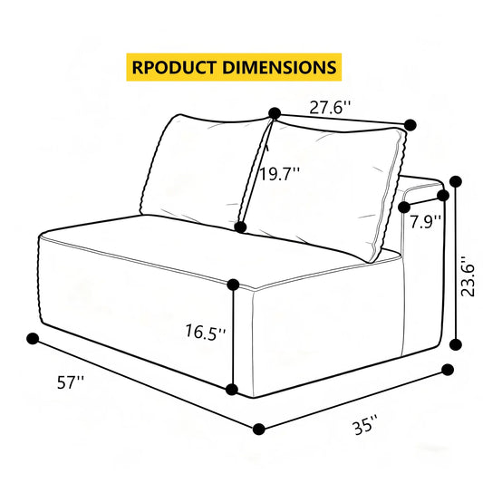 58" Double Chaise Lounge Sofa, No Assembly Plush Fabric 2 Seat Couch with Cup Holder, Spring Padding Flexible Modular Furniture for Living Room, Black