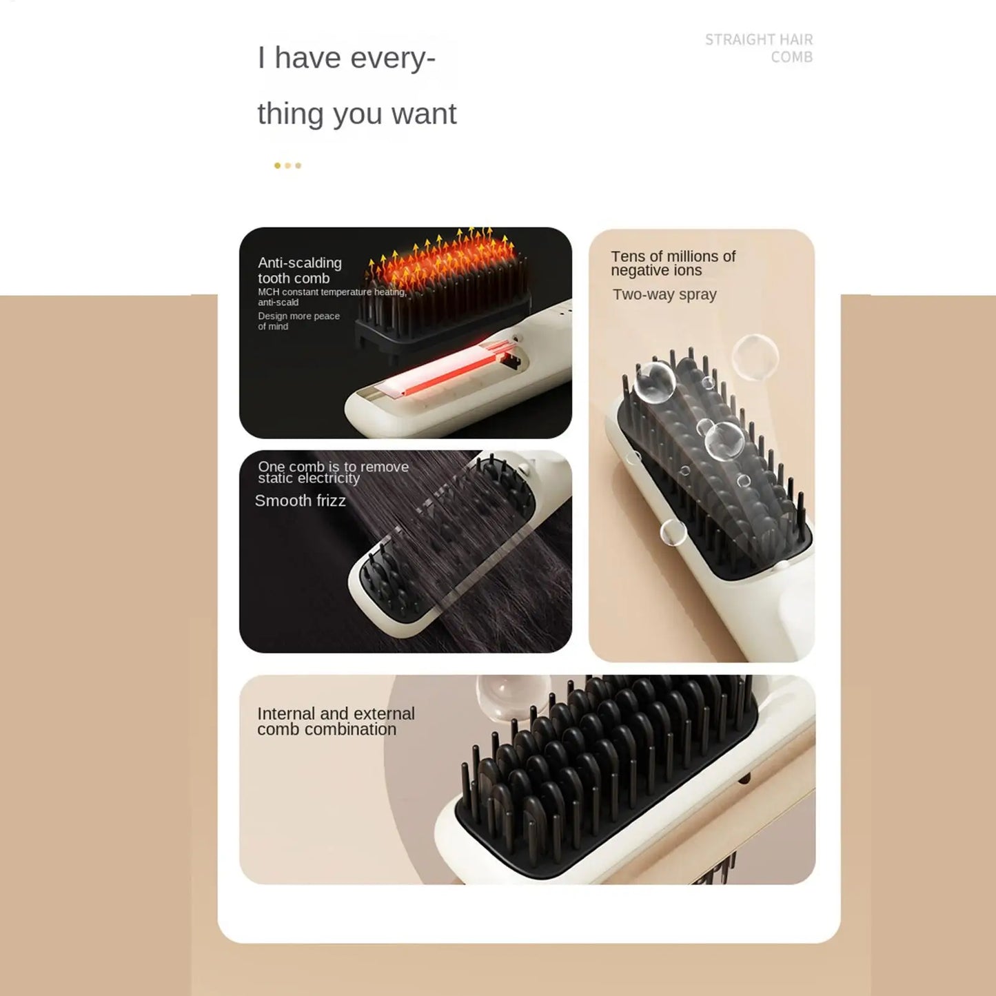 5-Mode Heating Hair Straightening Brush Negative Ion Multi-Temp Brush Electric Hair Brushes Hot Comb Straightener Hair Tool
