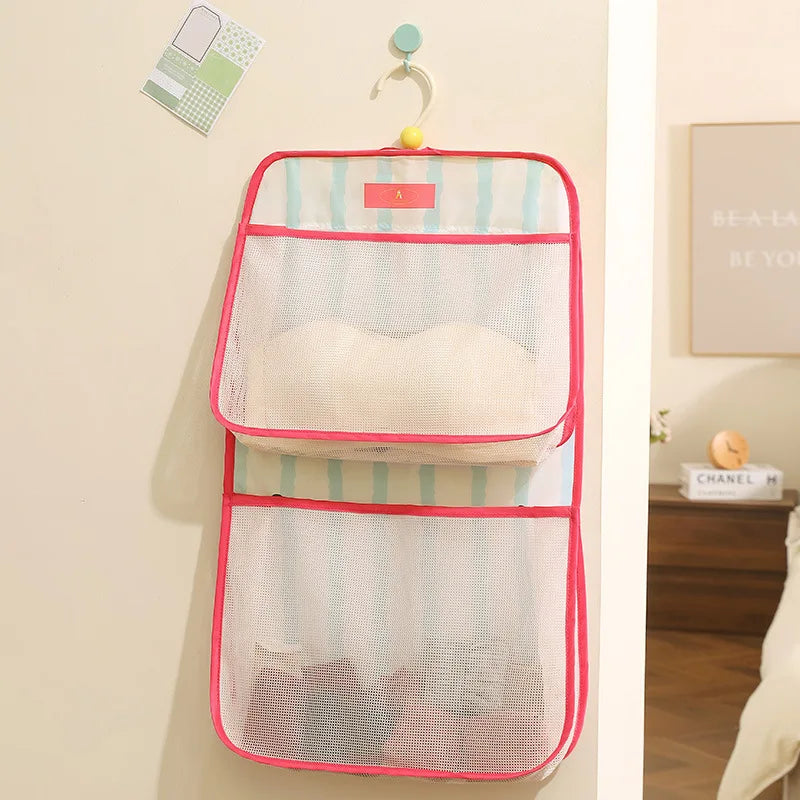 Hanging Mesh Storage Bag Wall Mounted Underwear Socks Organizer Macaron Color Closet Hanging Pouch For Home Bedroom