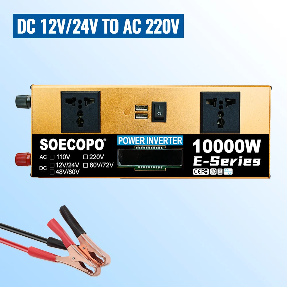 SOECOPO 10000W Complete Solar Kit 2×500W Panels, 12V/24V To 110V/220V Inverter Two Socket 100A Controller – For Home Camping