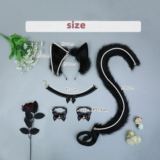 5PCS Sexy Simulation Animal Ear Lovely Tail Set Lace Hand Bell Neck Bell In Stock Plush Cosplay Props Headwear Hair Accessories
