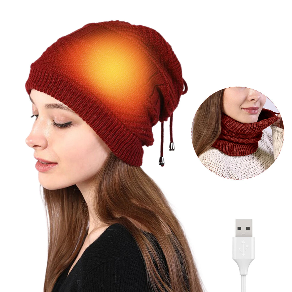 Electric Heating Hat Electric Warm Heated Hat USB Electric Heating Hat Warm Heated Hat Outdoor Knitted Heated Hat Scarf