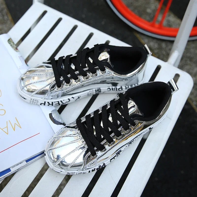 Women Gold Silver Sneakers Men Hip Hop Casual Unisex Tennis Luxury Running Shoes Clunky Trainers Bigsize Streetwear Footwear