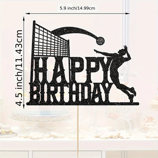 1pc Black Happy Birthday Cake Topper for Volleyball Party Theme, Cake Decoration, Photo Prop, Birthday Scene Setup