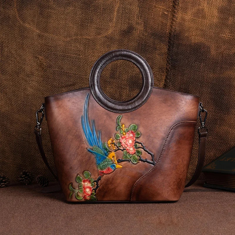 New Genuine Leather Women's Bag Fashionable Ladies' Handbag Retro Large-capacity Single-shoulder Crossbody Top Layer Cowhide