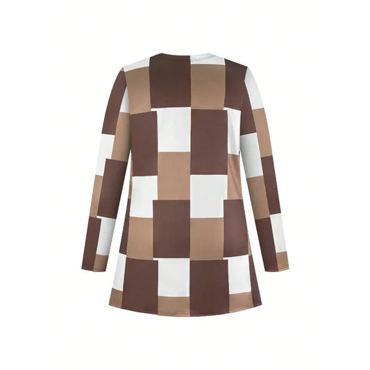 Plus Size New Women Three-piece Color Blocked Printed Set Long Sleeve Cardigan & Tank Top & Long Pants Women Outfit Sets