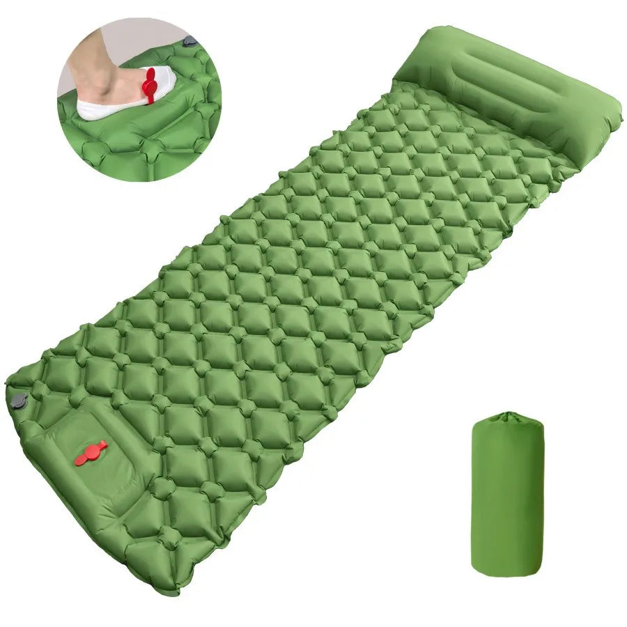 Outdoor Camping Inflatable Mattress Sleeping Pad With Pillows Ultralight Air Mat Built In Inflator Pump Hiking
