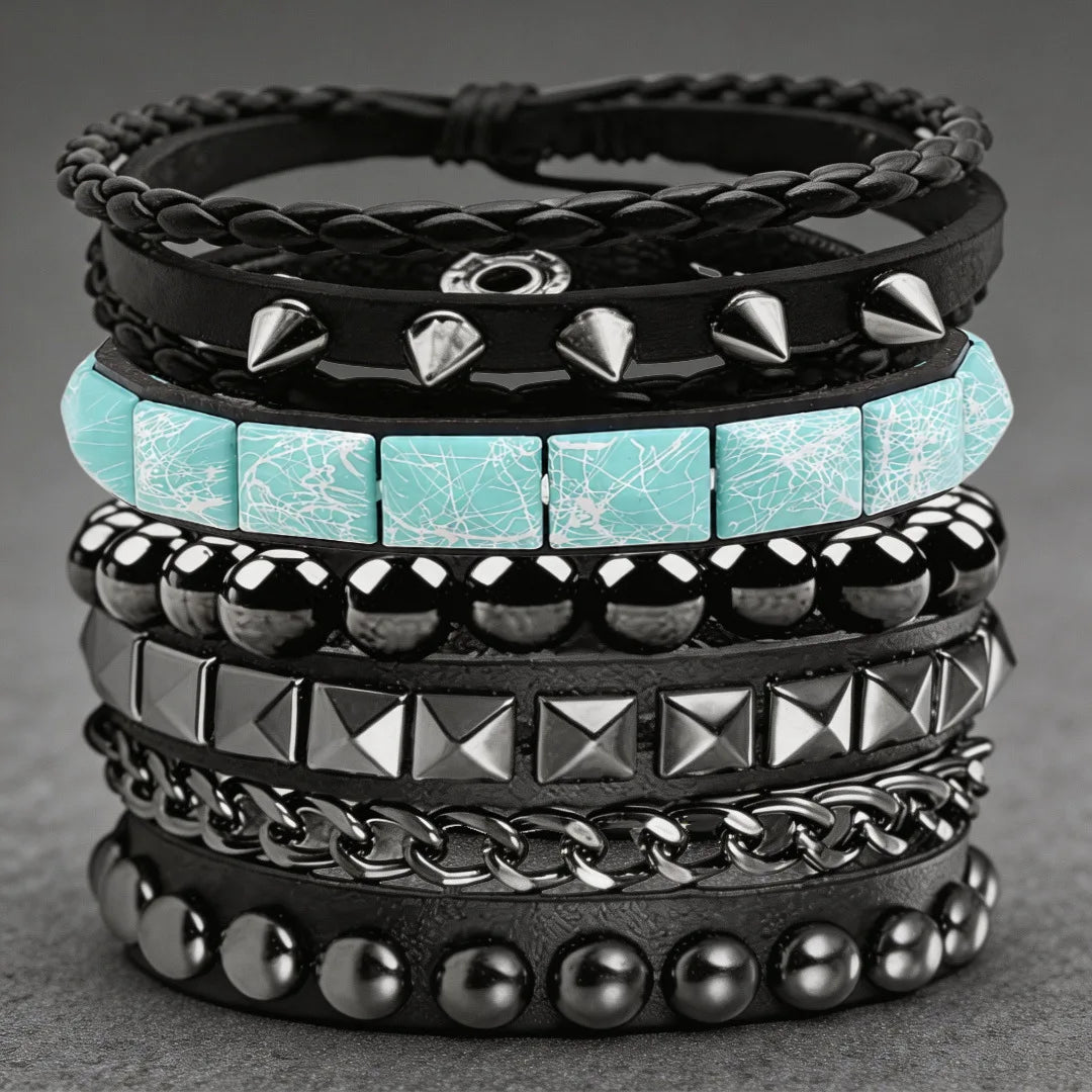 4pcs/set Gothic Punk Rock Square Rivet Bracelet Daily and Party Gothic