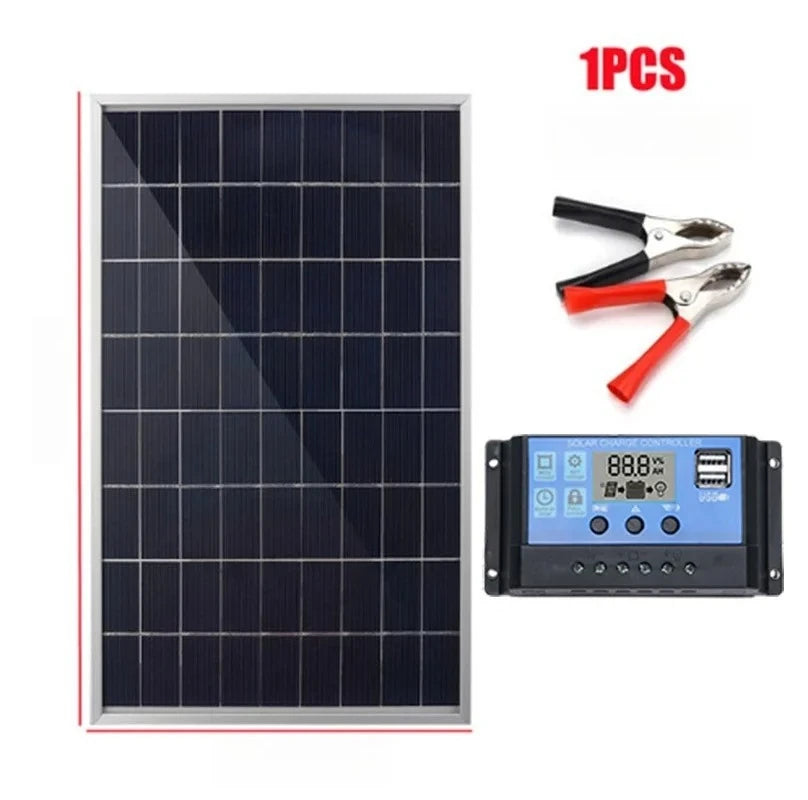 12V Solar Panel Charger Kit Complete Polycrystalline USB Power Portable Outdoor Rechargeable Solar Cell Solar Generator for Home
