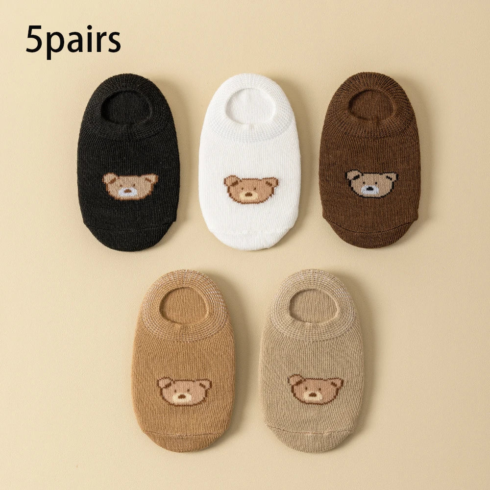 5/10 Pairs Baby Socks Toddler Low-cut Ankle Socks Cute Cartoon Bear Pattern Socks Boys and Girls Aged 0-5 All Season Collection