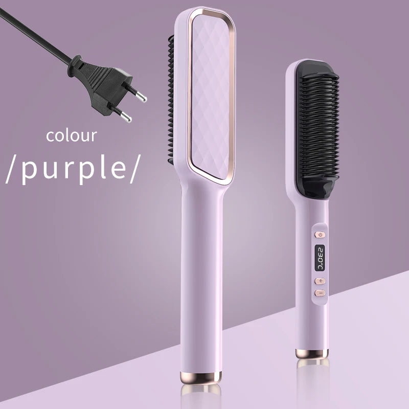 Hair Straightener Ceramic Hot Comb 2 in 1 Electric Straighten Hair Brush Negative Ion Fast Heating Styling Tool 