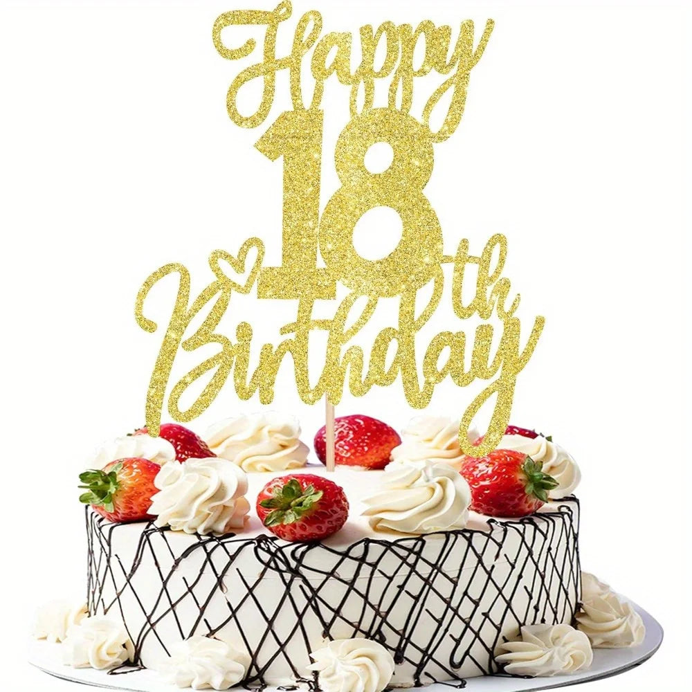 1 PCS Happy 18th Birthday Cake Topper Glitter Cheers to 18 Years Birthday Cake Pick Eighteen Hello 18 Fabulous Cake Decorations
