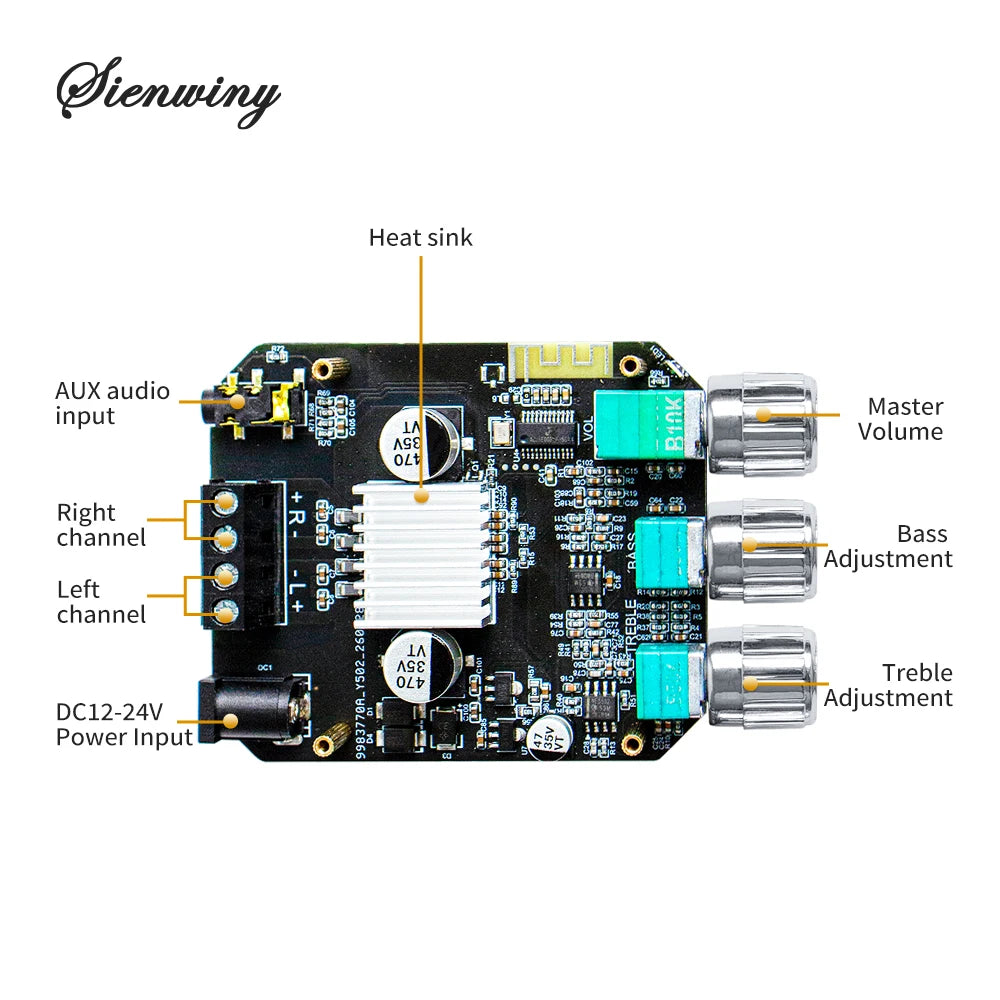 YS-502MT Bluetooth Audio Amplifier Board 2.0 Channel 100W Mini Hi-Fi Stereo Power Amp Module DC 12-24V For Speakers
