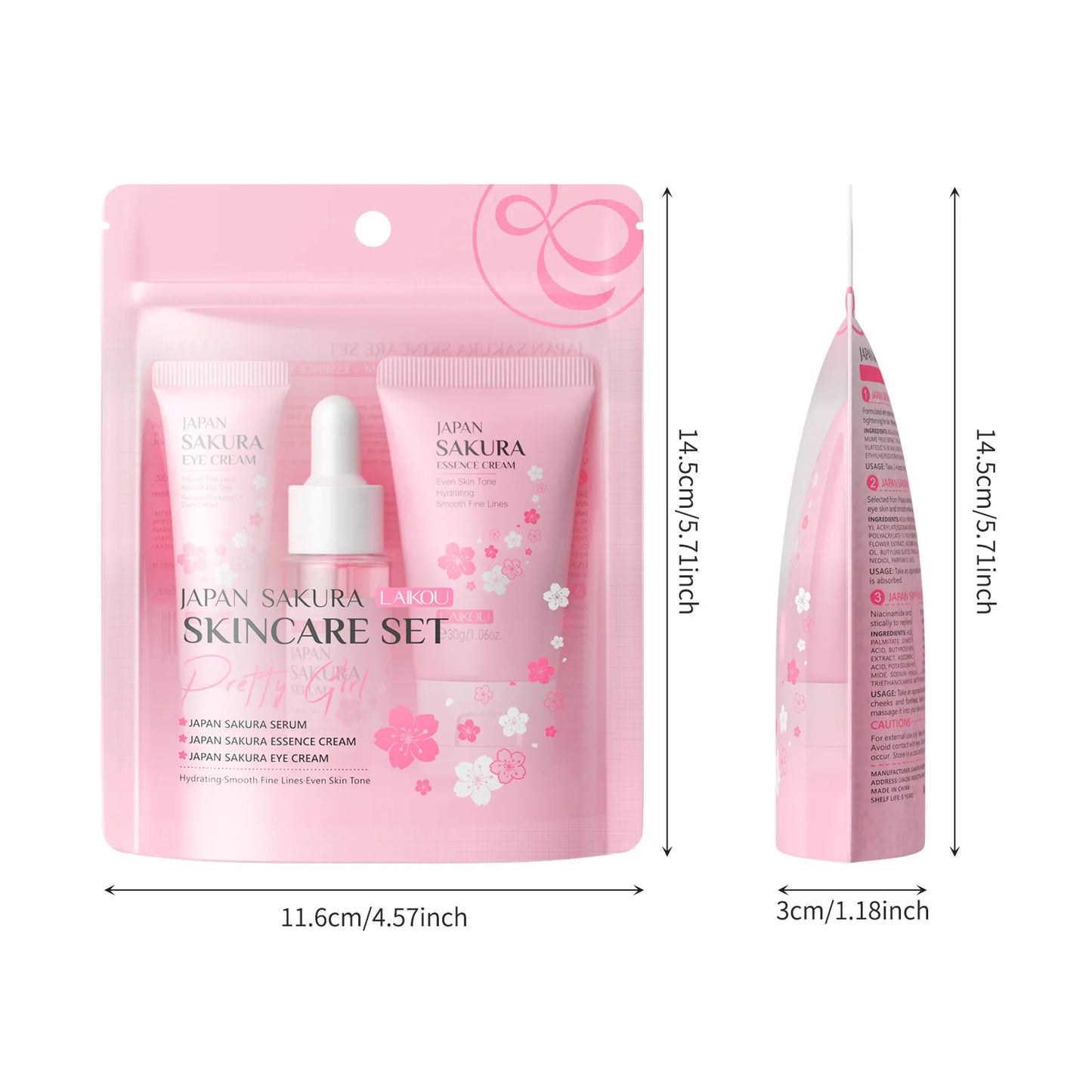 Sakura Skin Care Sets Face Cream Serum Toner Facial Cleanser Sunscreen Eye Cream Gift Box Face Skin Care Set Product 3pcs/Set
