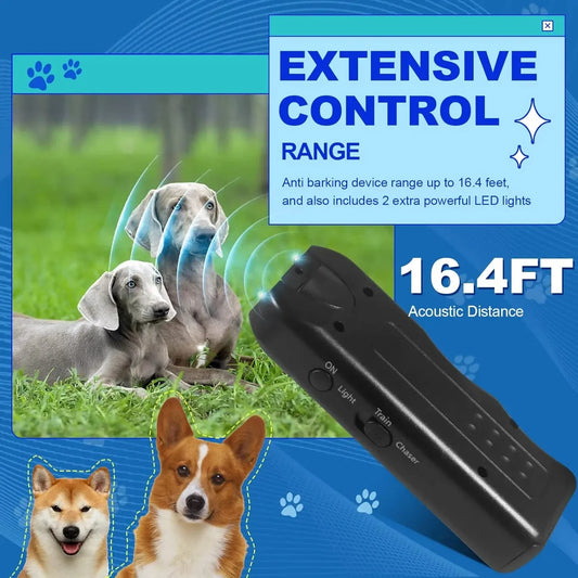 Safe Effective Ultrasonic Dog Repeller Anti-Barking Pet Training Tool Handheld Outdoor Deterrent Chaser with LED for Cats & Dogs