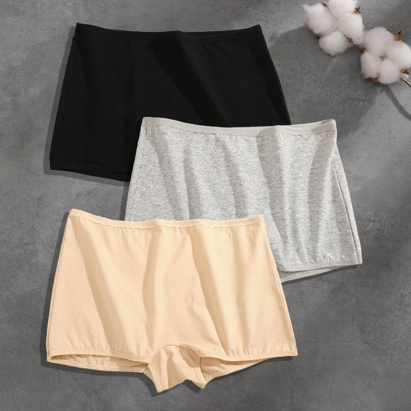 FINETOO 3PCS Women Seamless Cotton Boxer Short Solid Color High Rise Elastic Underwear Female Breathable Boyshorts Sexy Lingerie