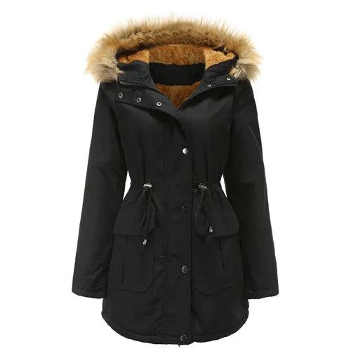 2026 Warm Winter Jacket Women's Fur Collar Coats Jackets for Lady Long Slim Fleece Parka Hoodies Parkas