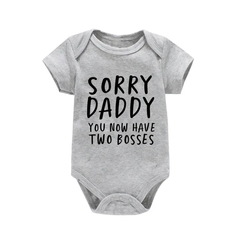 Sorry Daddy You Now Have Two Boss Print Newborn Baby Clothing Cotton Soft Bodysuit Summer Short Sleeve Baby Romper
