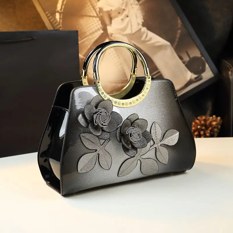 ABQP New Women's Handbag Large Capacity Shiny Fashionable Women's One-shoulder Crossbody Luxury Brand 3D Flower Women's Bag