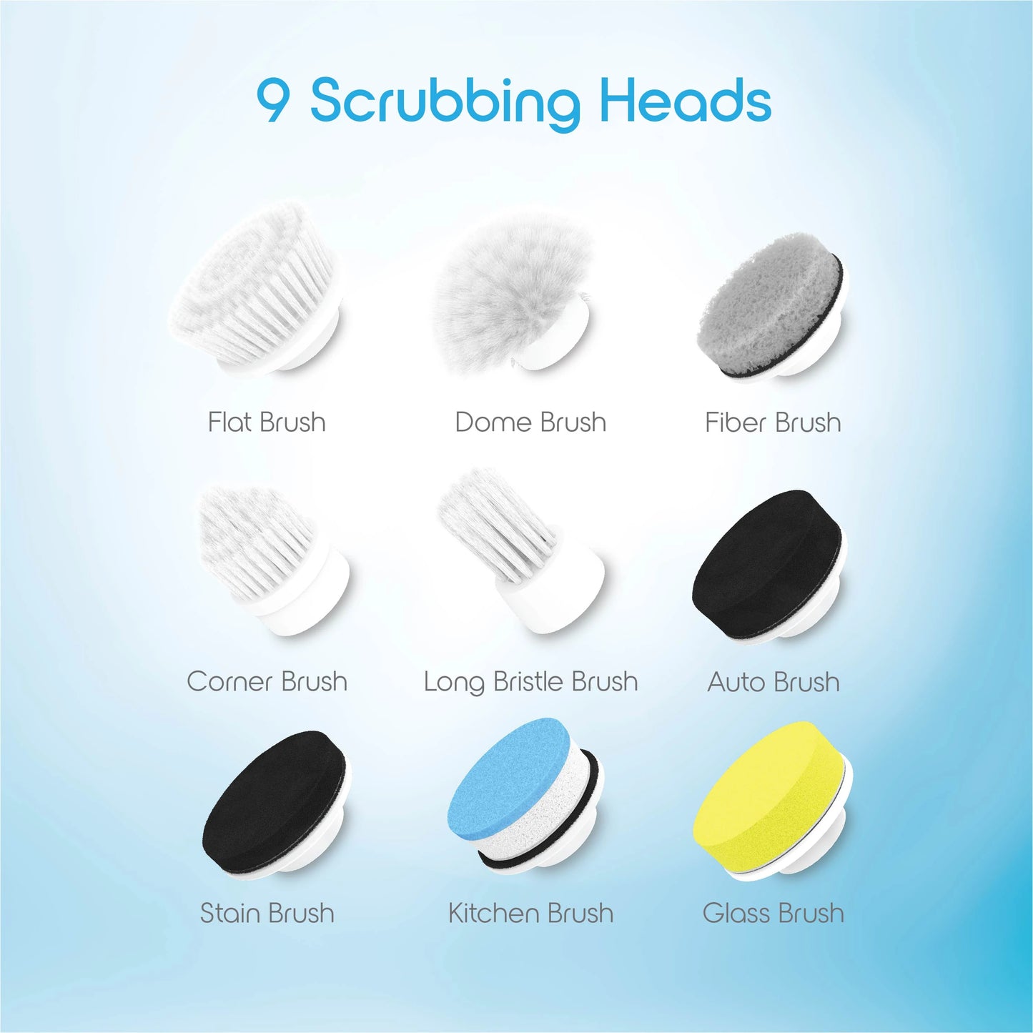 Electric Spin Scrubber Cordless Cleaner 9 Brush Heads Adjustable Handle 2 Speed USB-C Rechargeable IPX7 Waterproof for Bathroom