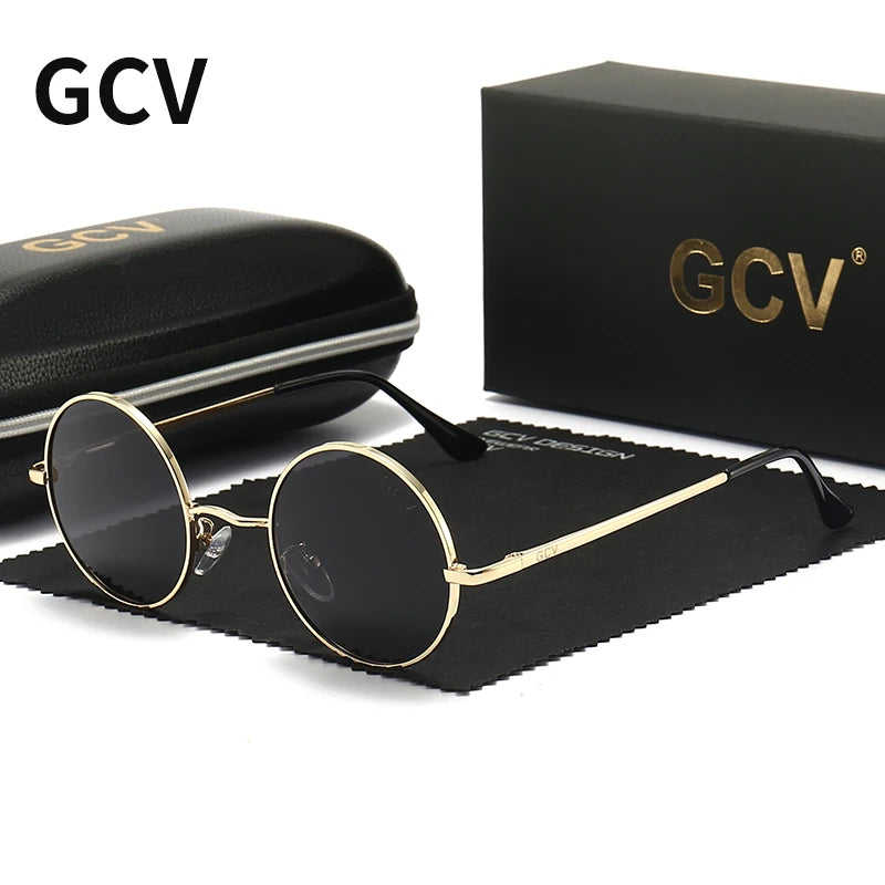 GCV Brand Copper Alloy Steampunk Round Polarized Sunglasses Vintage Men Women Male Female Sun Glasses Classic UV400 Metal