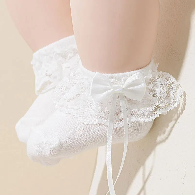 Baby and Toddler Socks, 3 Pairs of Lace and Lace Socks, Girls' Bow Socks, Summer Mesh Breathable Cotton Socks, Sweat-Absorbing