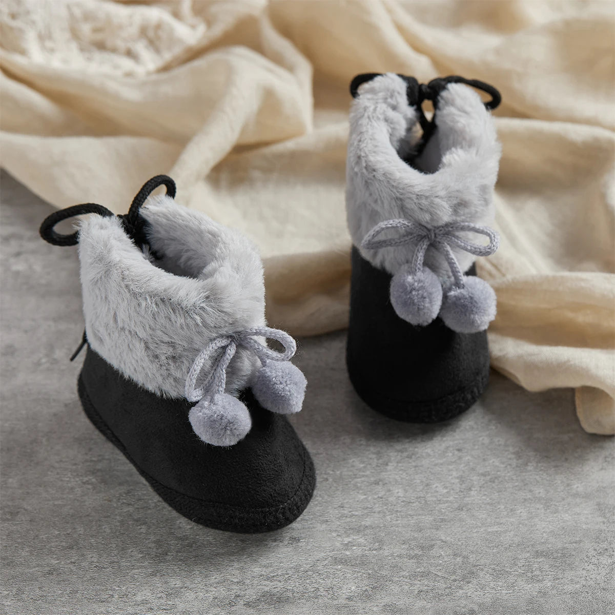 Autumn Winter Warm Newborn Girls Boys Snow Boots Solid Pompom Toddler Baby Soft Sole First Walker Fluffy Cute Non Slip Shoes