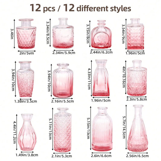 12 Pack Glass Bud Vase Set, Small Vintage Flower Vases for