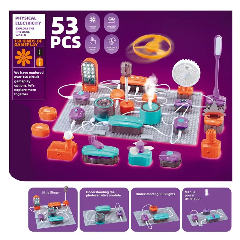 STEM Science Education Electronic Building Blocks Toy Physics Circuit Experiment Set Handmade Science Kit for Kids
