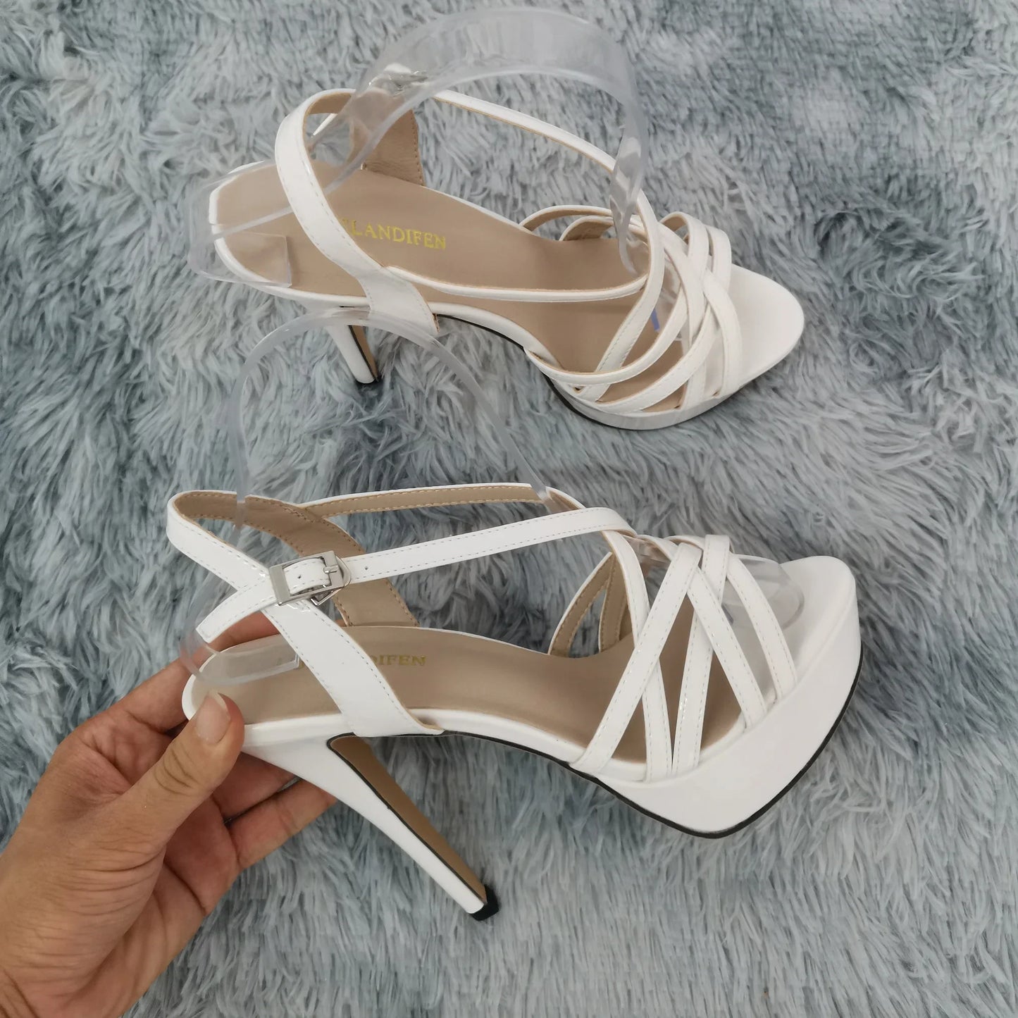 LOSLANDIFEN 2026 NEW 14CM Platform High Heels Sandals Sexy Ankle Strap Open Toe Gladiator Party Dress Women Shoes Plus Size 44