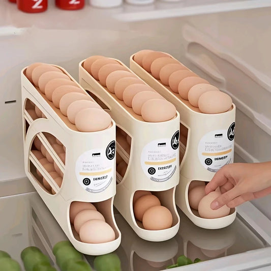 3-Tier Rolling Egg Storage Container for Refrigerator Holds 24 Eggs