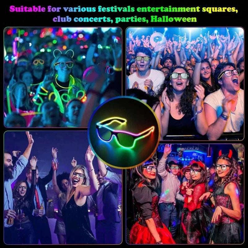 LED WirelessGlassesMulti-Color Luminous Neon Lights Glasses Style Source Flashing Modes Suitable For Carnival Parties