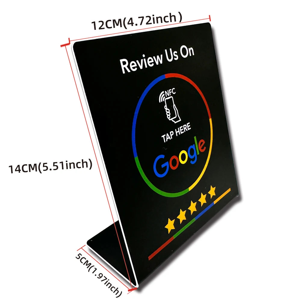 nfc tag 13.56Mhz Programmable Google Review Card NFC station table NFC Google Reviews display bending card standing bracket