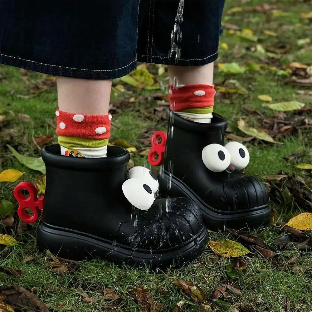 Women Rain Boots Round Toe Big Eyes Rain Shoes For Women Outdoors, Anti Slip, Waterproof, Cute Ins Rain Boots, Water Shoes