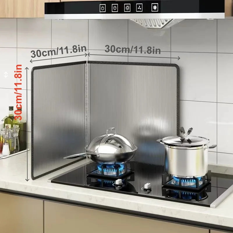 Foldable Stainless Steel Kitchen Splatter Guard Anti‑Oil Splash Baffle Heat Resistant Cooktop Shield for Oil Spatter Protection