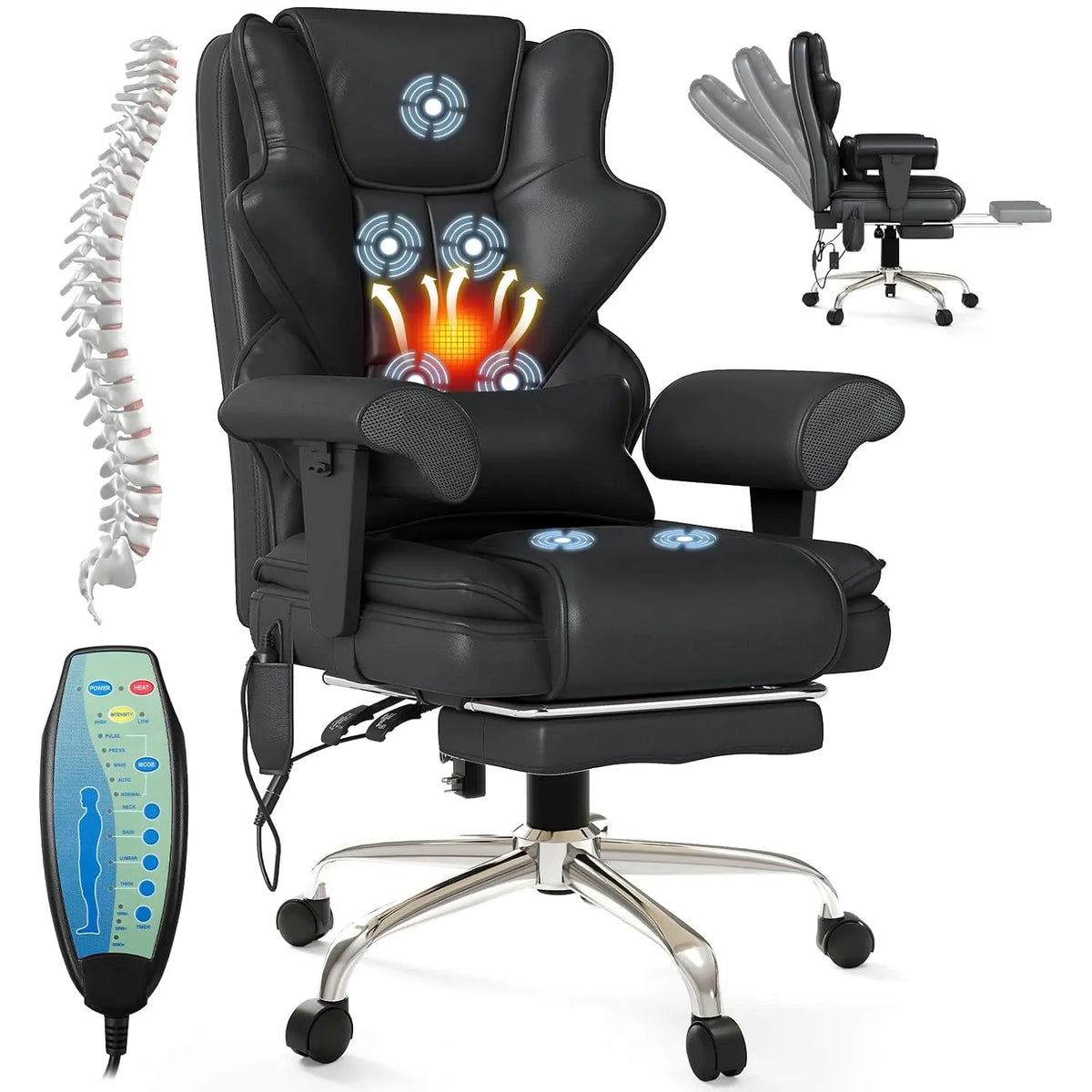 7-Point Massage Heated Office Chair with Footrest Ergonomic Adjustable Armrest for Office Study Gaming, Customized