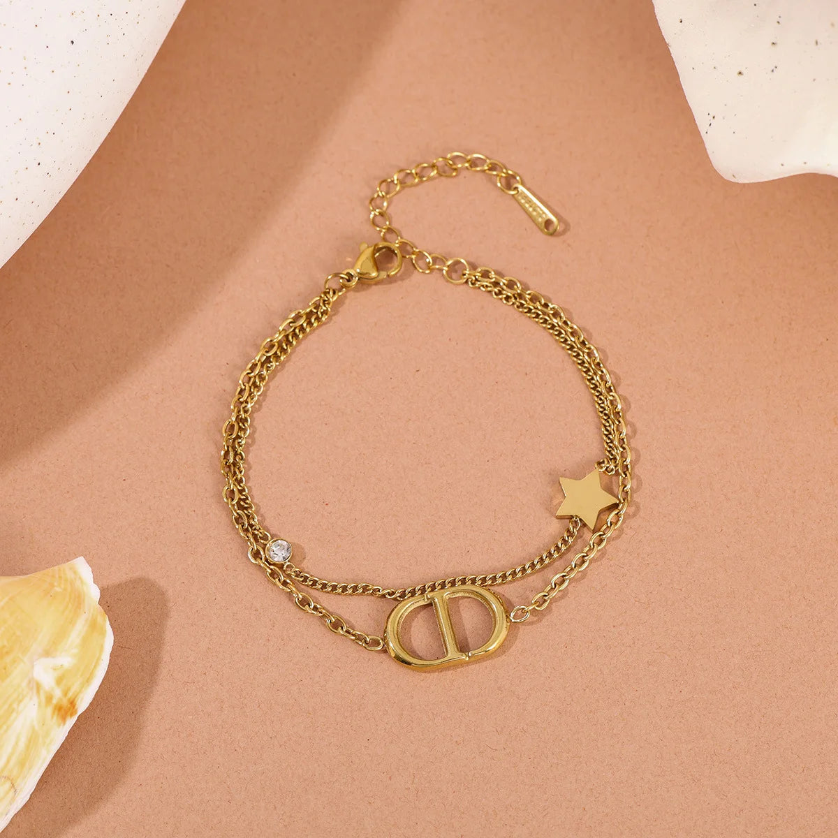 Fashionable Titanium Steel Double Layer Bracelet with Letter Star Design Simple Elegance Daily Wear Unique Style Hand Jewelry