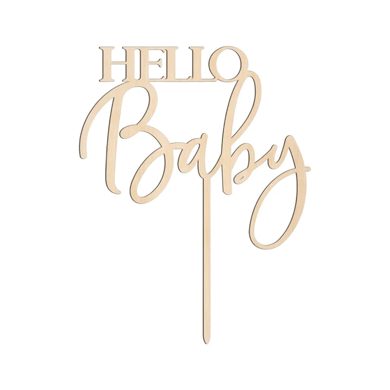 YOMDID Hello Baby Cake Topper Wooden Large Cake Decoration for Baby Shower Birthday Celebrations Party Cake Decorating Supplies