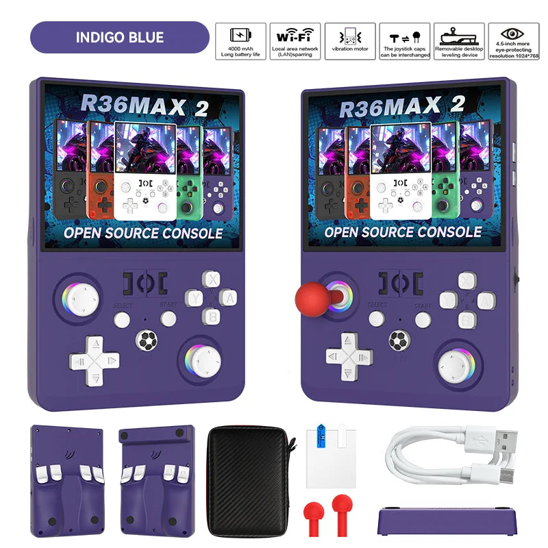 New R36 Max2 Retro Handheld Game Console Linux System 4.5 Inch IPS Screen 64G/128G Portable Pocket Player Built-in 18000+ Games