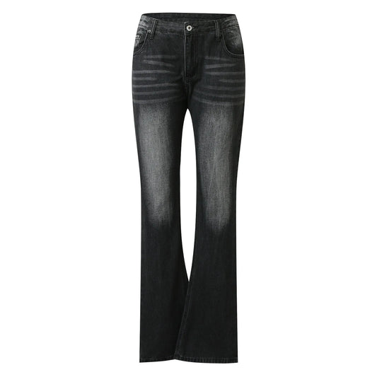 Jeans For Womens Stretch Mid Waisted Denim Pants Button Straight Leg Jeans Skinny Fit Denim Trousers Casual Ladies Streetwear
