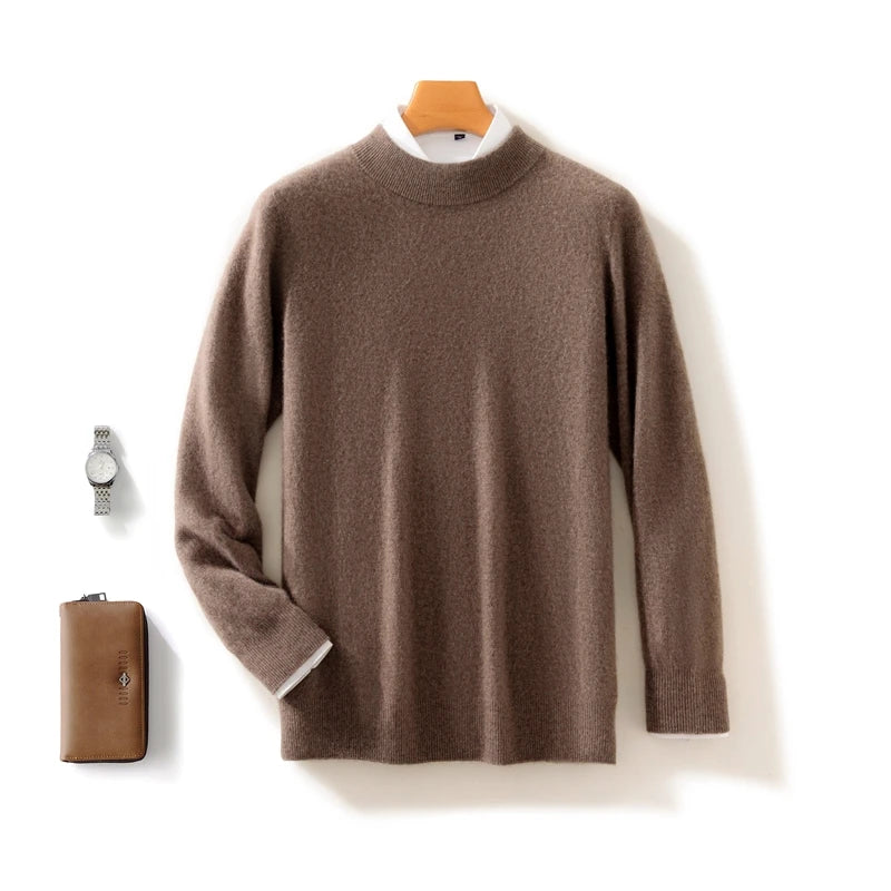 Fall/Winter New Wool Pullover Sweater Cashmere Shirt Men's Semi-high Neck Long Sleeve Loose Knitted Bottom Shirt