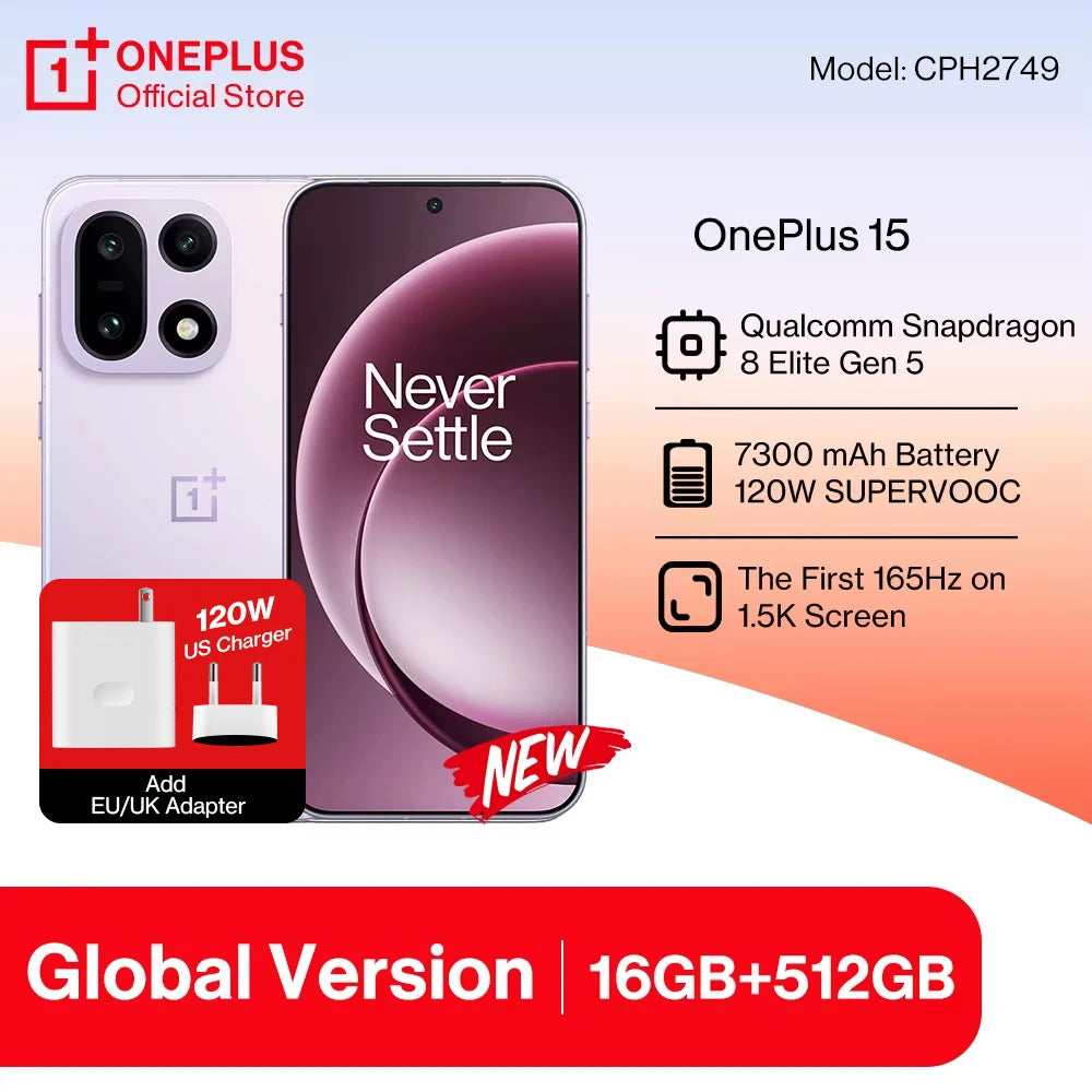 Original OnePlus 15 US Global Version CPH2749 Smartphone Snapdragon 8 Elite Gen 5 7300mAh Battery 120W SUPERVOOC Charge