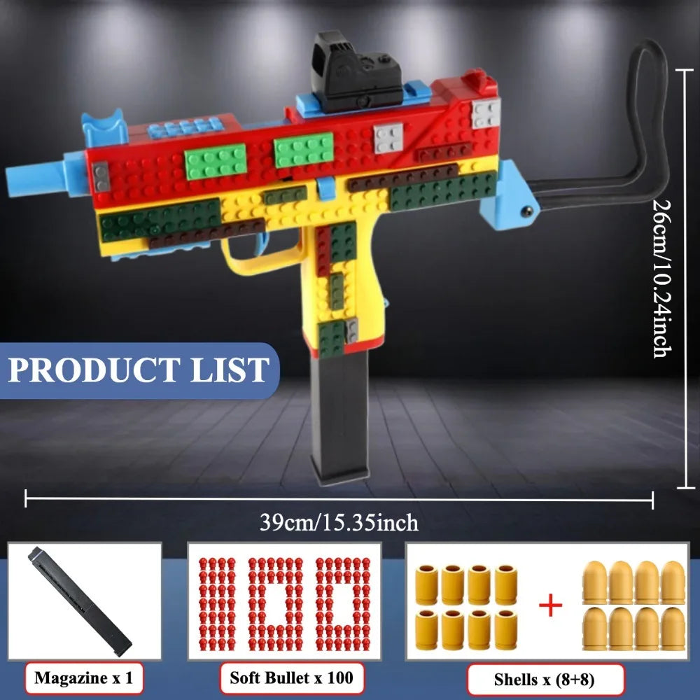 Continuous Firing Building Block Toy Gun Shell Throwing Airsoft Blowback Empty Hanging Pistol Outdoor CS Weapon for Boys Adult