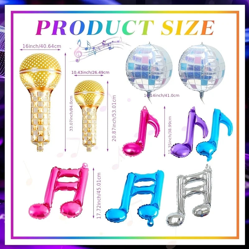 10pcs Purple Kpop Balloon Birthday Party Note Microphone Aluminum Balloons Disco Music Party Supplies Gift Favor Suppies
